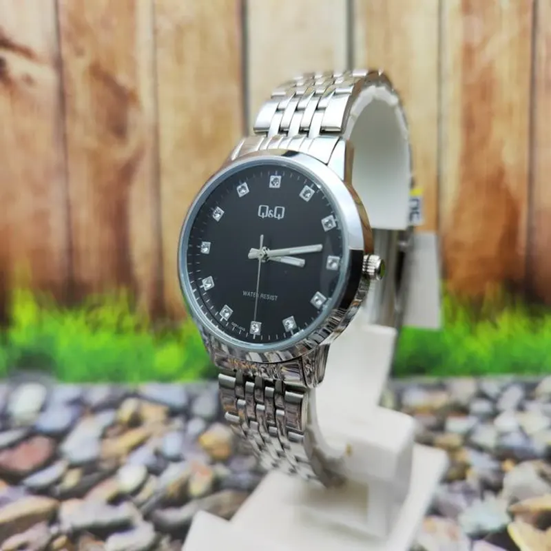 Q&Q Japan Quartz Black Dial Silver-tone Ladies Watch- QZ81J202Y